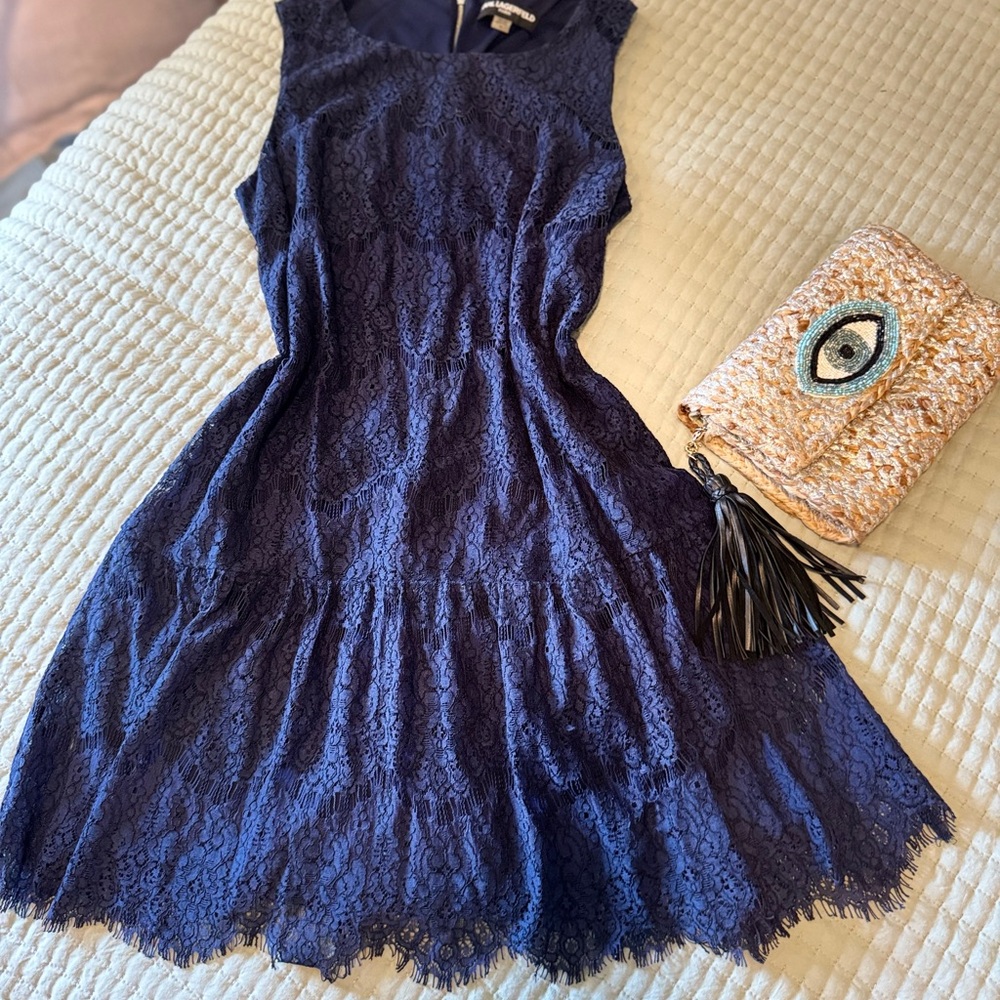 Karl Lagerfeld Navy Lace Mini Dress - Picture 2 of 8
